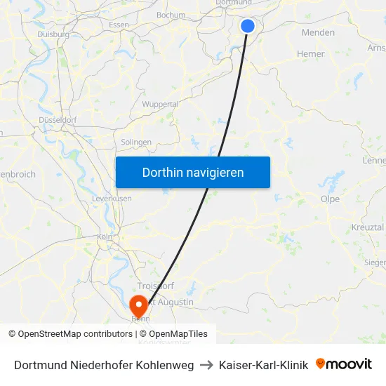 Dortmund Niederhofer Kohlenweg to Kaiser-Karl-Klinik map