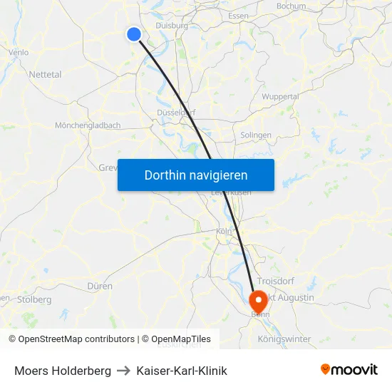 Moers Holderberg to Kaiser-Karl-Klinik map