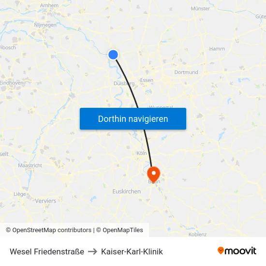Wesel Friedenstraße to Kaiser-Karl-Klinik map