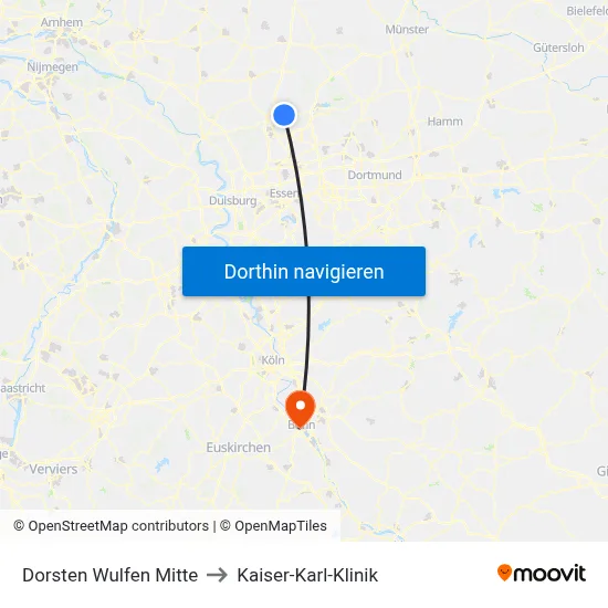 Dorsten Wulfen Mitte to Kaiser-Karl-Klinik map
