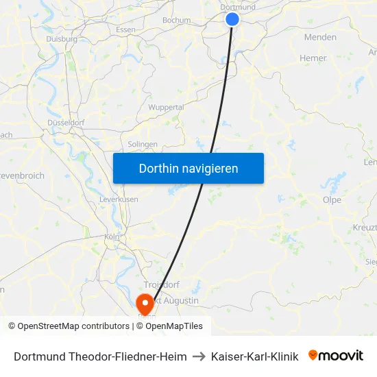 Dortmund Theodor-Fliedner-Heim to Kaiser-Karl-Klinik map
