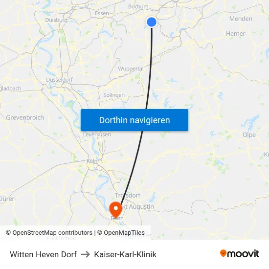 Witten Heven Dorf to Kaiser-Karl-Klinik map