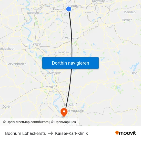Bochum Lohackerstr. to Kaiser-Karl-Klinik map