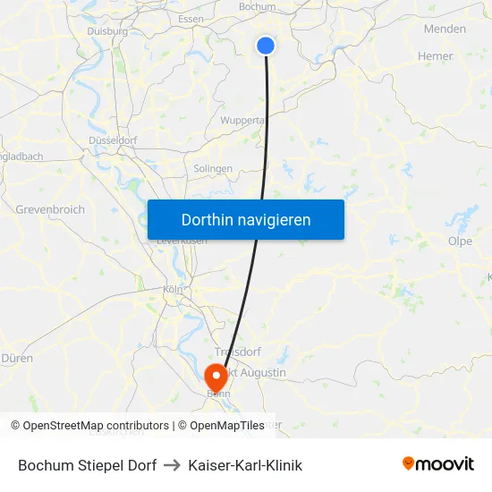 Bochum Stiepel Dorf to Kaiser-Karl-Klinik map