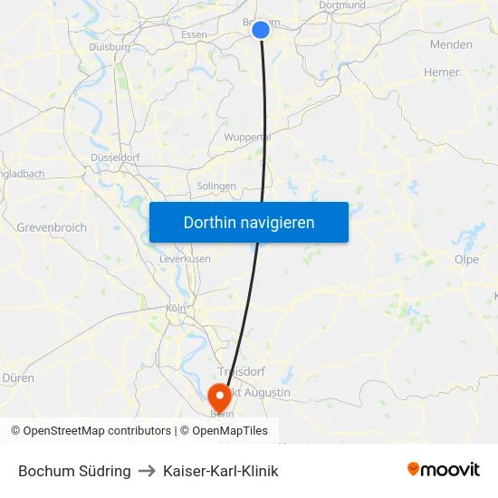 Bochum Südring to Kaiser-Karl-Klinik map