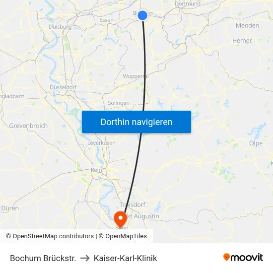 Bochum Brückstr. to Kaiser-Karl-Klinik map