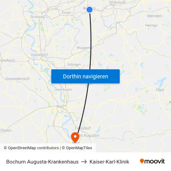 Bochum Augusta-Krankenhaus to Kaiser-Karl-Klinik map