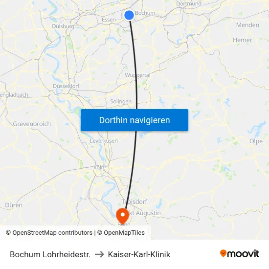 Bochum Lohrheidestr. to Kaiser-Karl-Klinik map