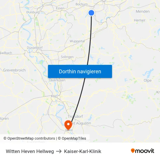 Witten Heven Hellweg to Kaiser-Karl-Klinik map