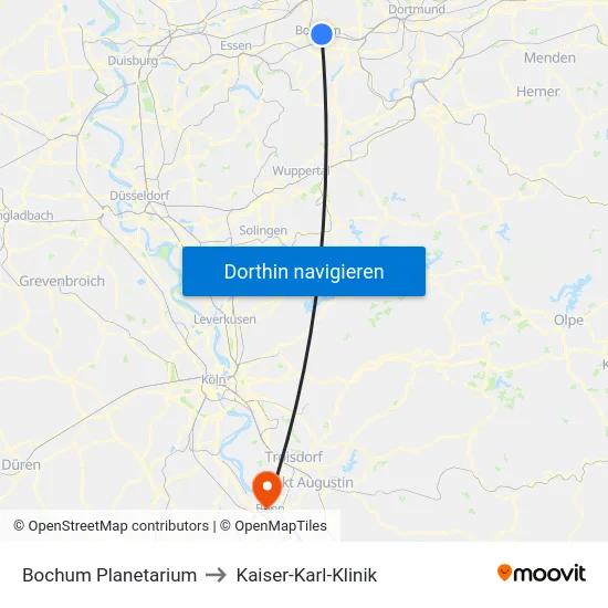 Bochum Planetarium to Kaiser-Karl-Klinik map