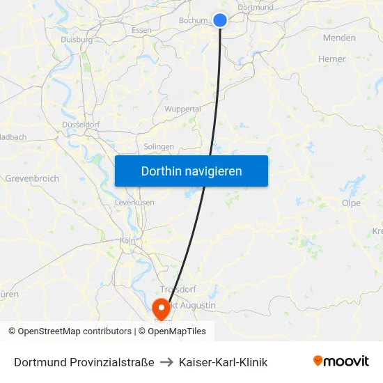 Dortmund Provinzialstraße to Kaiser-Karl-Klinik map