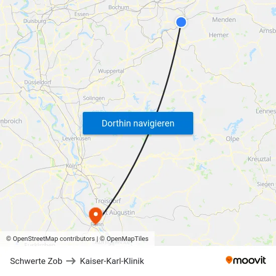 Schwerte Zob to Kaiser-Karl-Klinik map