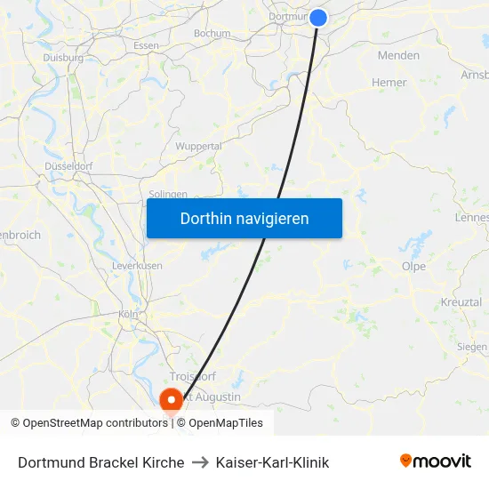 Dortmund Brackel Kirche to Kaiser-Karl-Klinik map