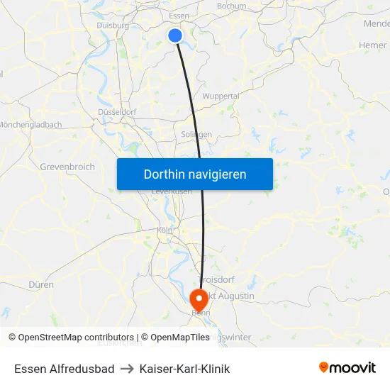 Essen Alfredusbad to Kaiser-Karl-Klinik map