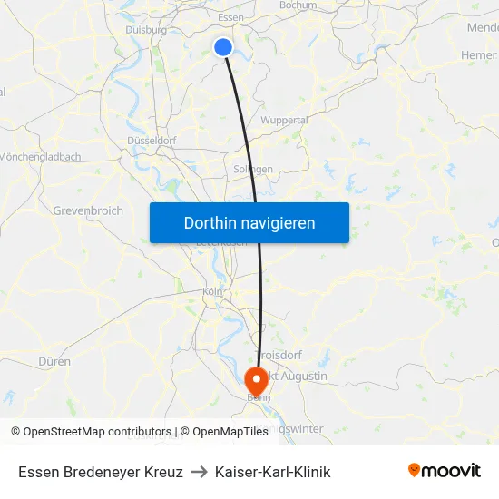 Essen Bredeneyer Kreuz to Kaiser-Karl-Klinik map