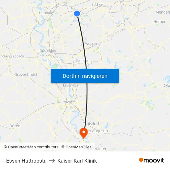 Essen Huttropstr. to Kaiser-Karl-Klinik map