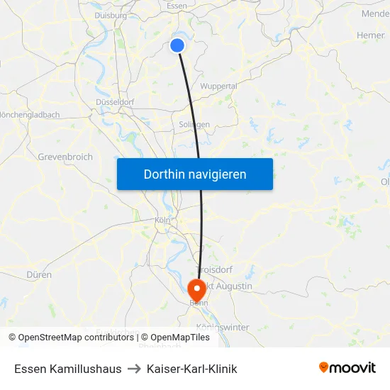 Essen Kamillushaus to Kaiser-Karl-Klinik map