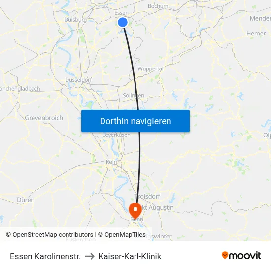 Essen Karolinenstr. to Kaiser-Karl-Klinik map