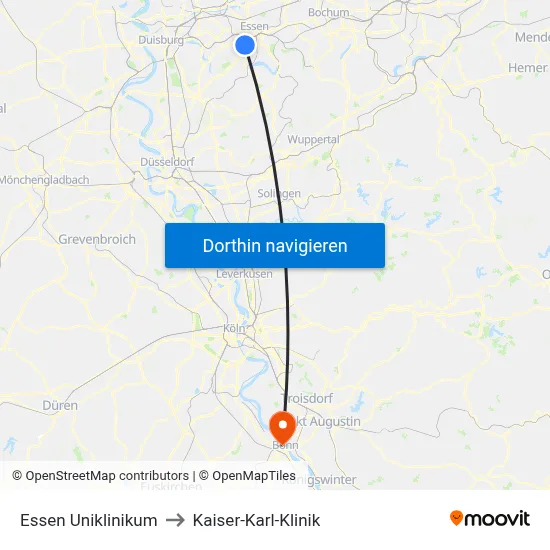 Essen Uniklinikum to Kaiser-Karl-Klinik map