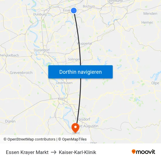 Essen Krayer Markt to Kaiser-Karl-Klinik map