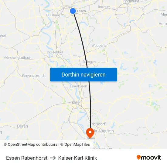 Essen Rabenhorst to Kaiser-Karl-Klinik map