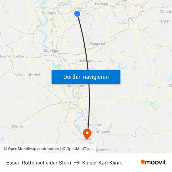 Essen Rüttenscheider Stern to Kaiser-Karl-Klinik map