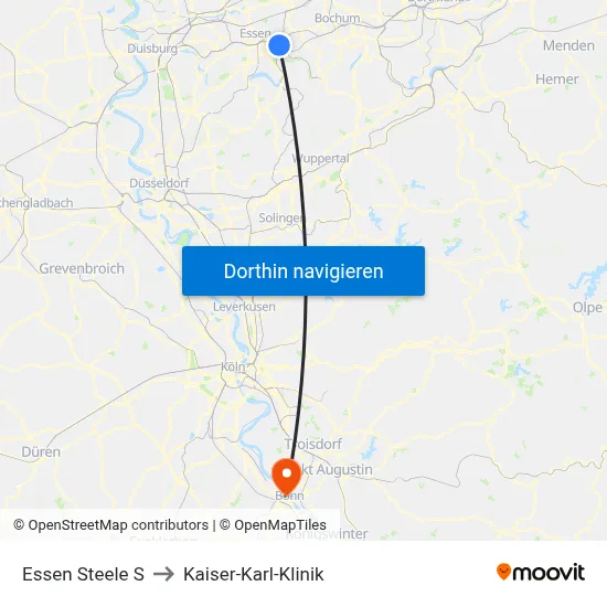 Essen Steele S to Kaiser-Karl-Klinik map