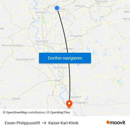 Essen Philippusstift to Kaiser-Karl-Klinik map