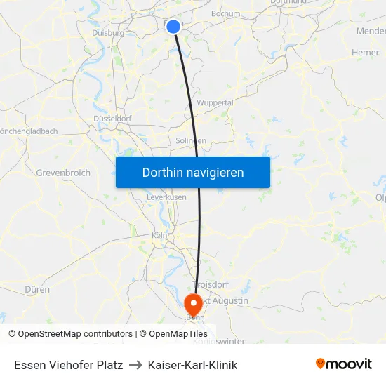 Essen Viehofer Platz to Kaiser-Karl-Klinik map
