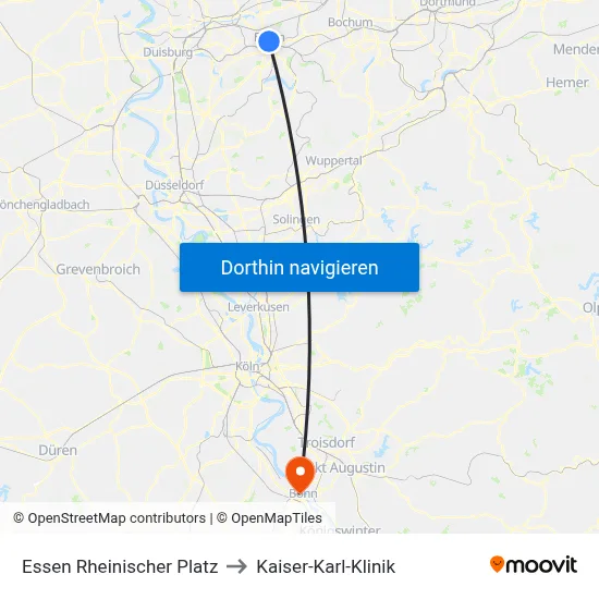 Essen Rheinischer Platz to Kaiser-Karl-Klinik map