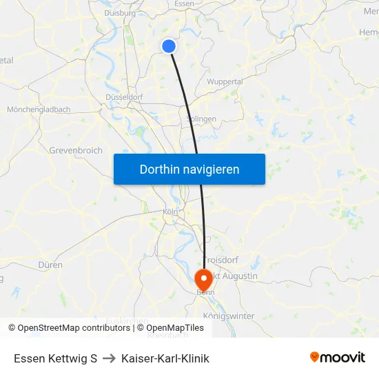 Essen Kettwig S to Kaiser-Karl-Klinik map