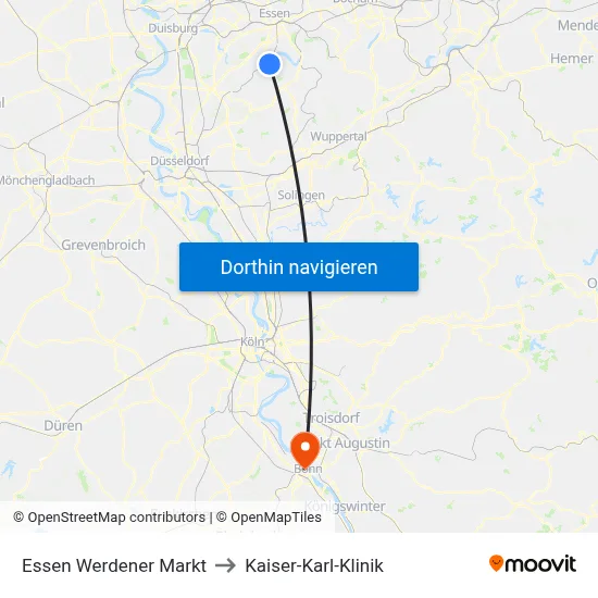 Essen Werdener Markt to Kaiser-Karl-Klinik map