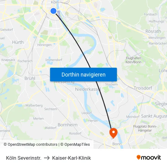 Köln Severinstr. to Kaiser-Karl-Klinik map
