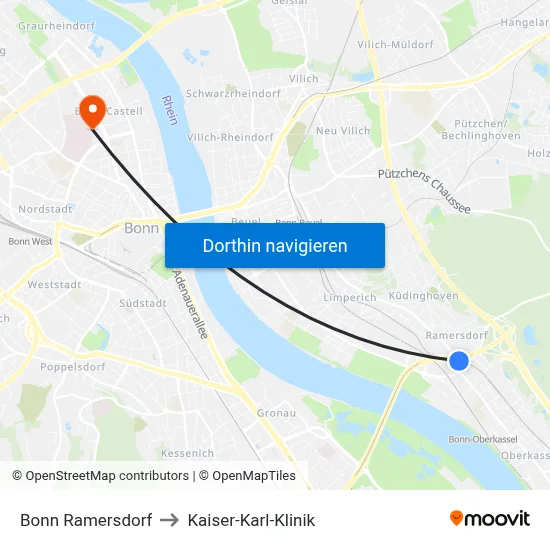 Bonn Ramersdorf to Kaiser-Karl-Klinik map