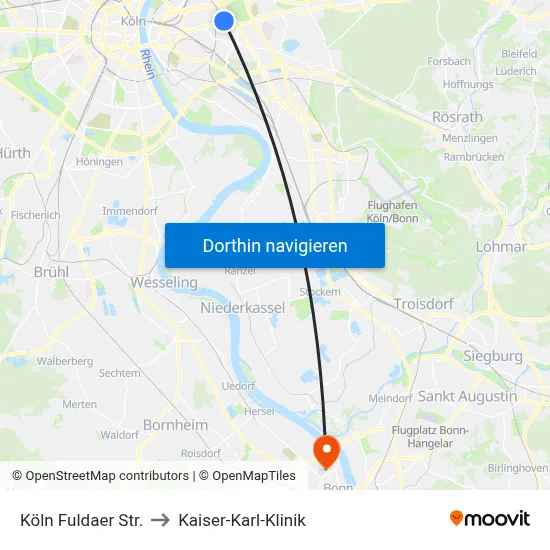 Köln Fuldaer Str. to Kaiser-Karl-Klinik map