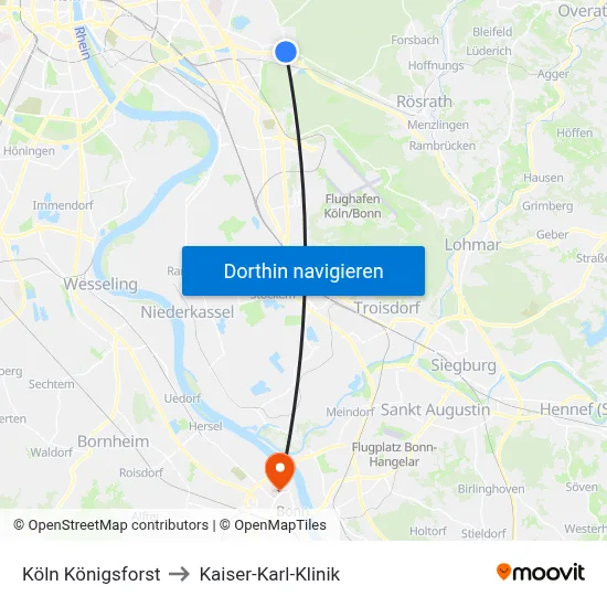 Köln Königsforst to Kaiser-Karl-Klinik map