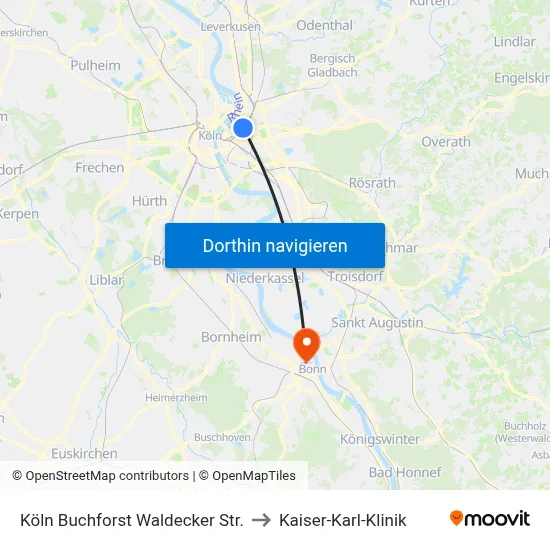 Köln Buchforst Waldecker Str. to Kaiser-Karl-Klinik map