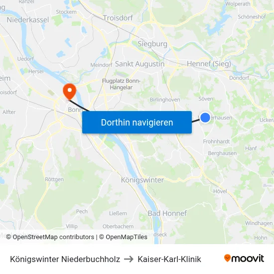 Königswinter Niederbuchholz to Kaiser-Karl-Klinik map