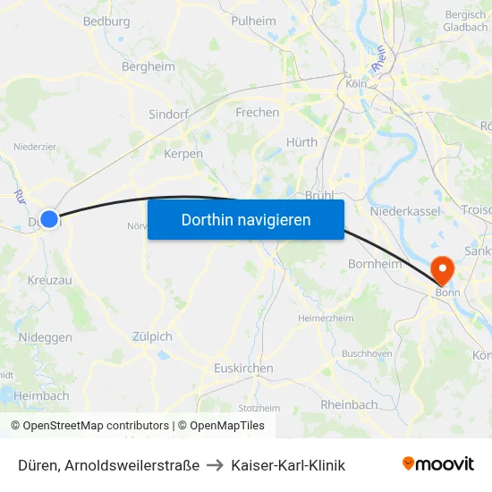 Düren, Arnoldsweilerstraße to Kaiser-Karl-Klinik map