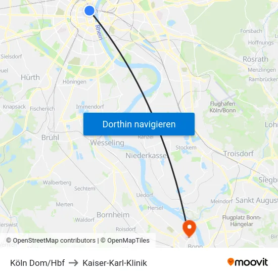 Köln Dom/Hbf to Kaiser-Karl-Klinik map
