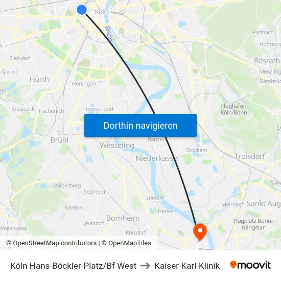 Köln Hans-Böckler-Platz/Bf West to Kaiser-Karl-Klinik map