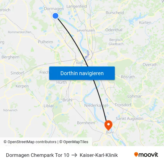 Dormagen Chempark Tor 10 to Kaiser-Karl-Klinik map