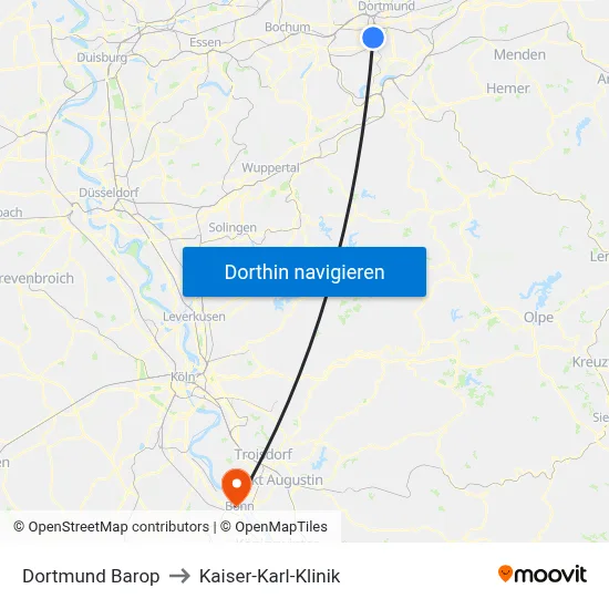 Dortmund Barop to Kaiser-Karl-Klinik map