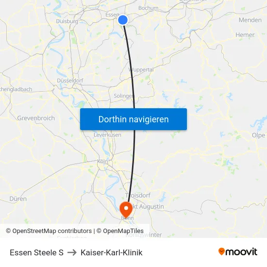 Essen Steele S to Kaiser-Karl-Klinik map