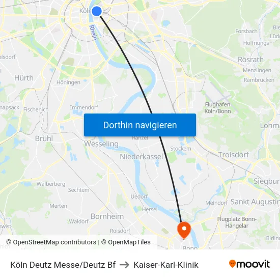Köln Deutz Messe/Deutz Bf to Kaiser-Karl-Klinik map