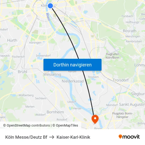 Köln Messe/Deutz Bf to Kaiser-Karl-Klinik map