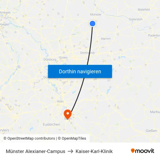 Münster Alexianer-Campus to Kaiser-Karl-Klinik map