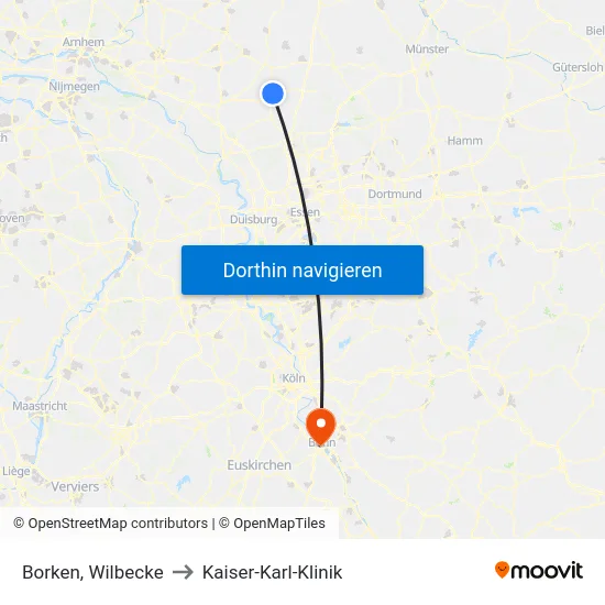 Borken, Wilbecke to Kaiser-Karl-Klinik map