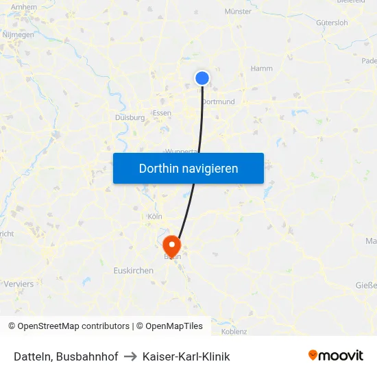 Datteln, Busbahnhof to Kaiser-Karl-Klinik map