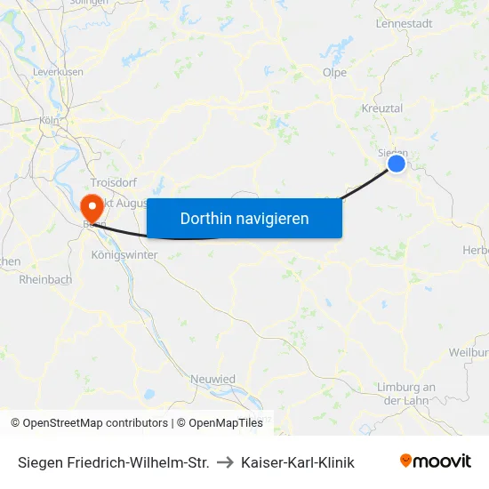 Siegen Friedrich-Wilhelm-Str. to Kaiser-Karl-Klinik map